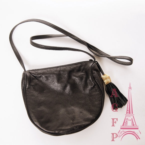 Vintage leather black & gold small crossbody bag - Picture 6 of 7